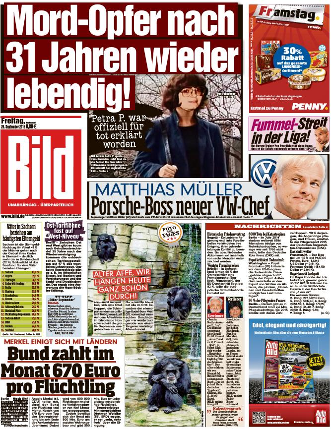 BILD Zeitung 25.09.2015