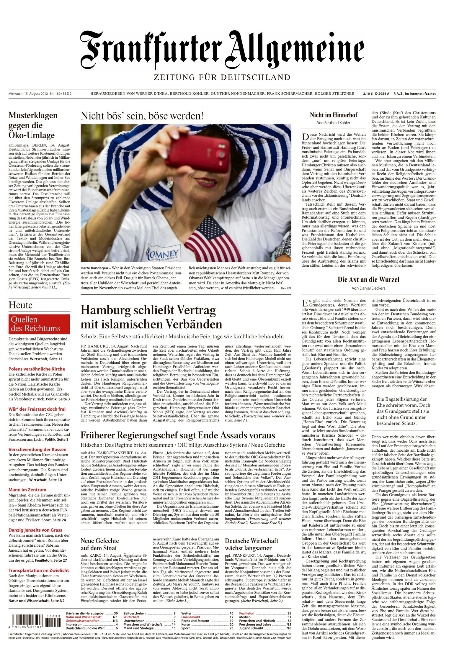 Frankfurter Allgemeine Zeitung 15.08.2012